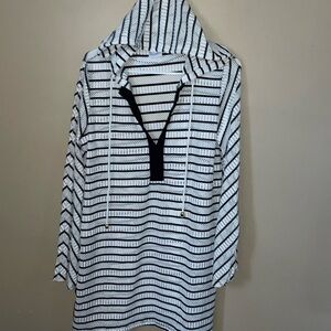 Blue Caribbean beachwear hooded mesh women’s swim coverup size M